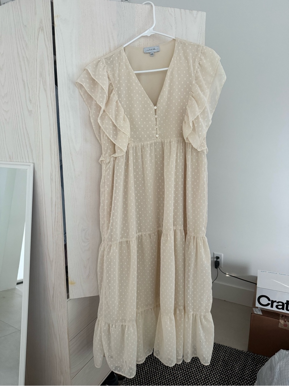 Midi Dress in Cream Polka Dot